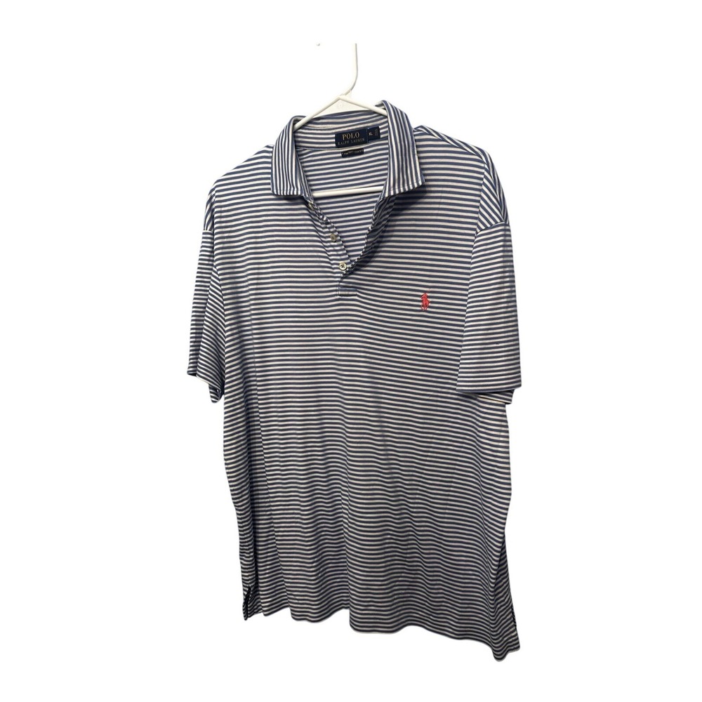 Polo Ralph Lauren Mens XL Blue White Striped Pima Soft Touch Short Sleeve Polo